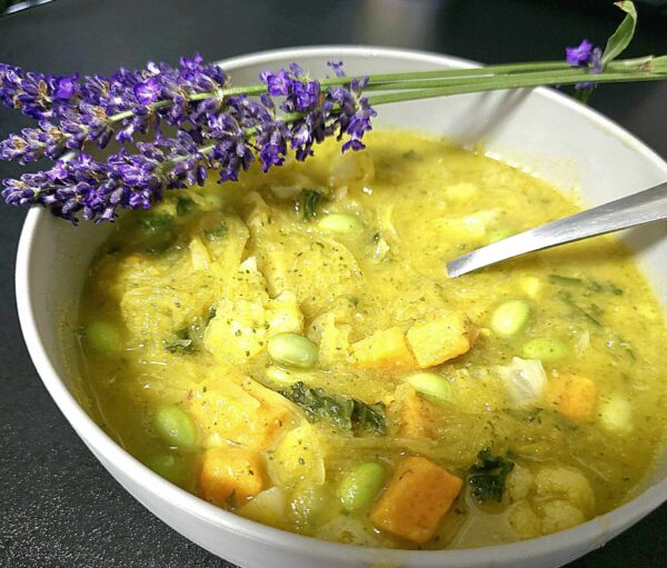 Lavender Edemame Spaghetti Squash Soup